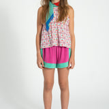 Girl fuchsia and green terry shorts