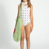 Girl Swimsuit with Back Bow in Cherry Print