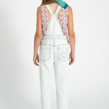 dungarees | washed light blue denim w/ "peace" print