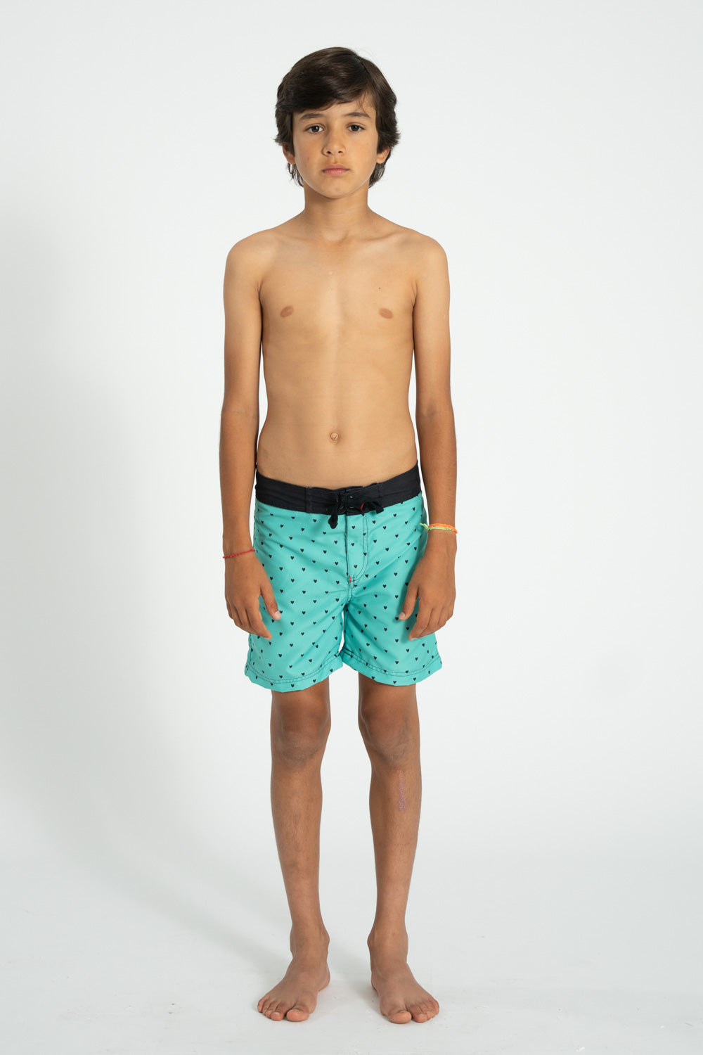 Boy Swim Shorts in Heart Print – Green
