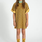 t-shirt dress | mustard  animal print