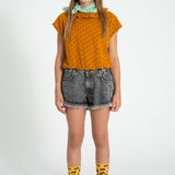 shorts w/ fringes | washed black denim