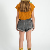 shorts w/ fringes | washed black denim