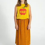 sleeveless top | mustard w/ apple print