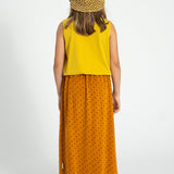sleeveless top | mustard w/ apple print