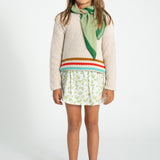 Unisex ecru knitted sweater with multicolor stripes