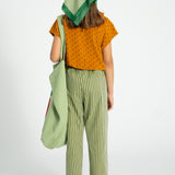 sleeveless top w/collar | camel w/ black hearts allover