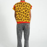 Unisex mustard animal print knitted waistcoat