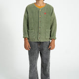 Unisex washed green padded jacket with back print