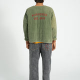 Unisex washed green padded jacket with back print