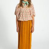 long skirt | camel w/ black hearts allover