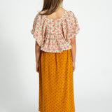 long skirt | camel w/ black hearts allover