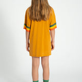 t-shirt dress | camel w/ multicolor stripes