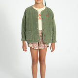 Unisex washed green padded jacket with back print