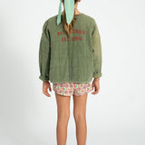 Unisex washed green padded jacket with back print