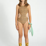 Girl Mustard Animal Print Trikini with Cut-Outs | Swimwear