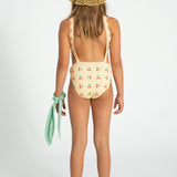 Girl Yellow with Cherry Print Trikini with Cut-Outs | Swimwear