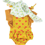 playsuit | mustard w/ red hearts allover