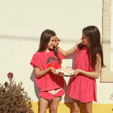 Girl pink terry shorts with white stripes