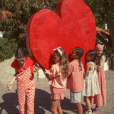 dungarees | pink w/ red hearts allover