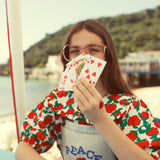 blouse w/ sailor collar | ecru w/ red roses print