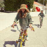 Unisex washed green padded jacket with back print