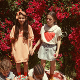 Girl peach sweatshirt dress with logo print