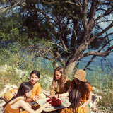long skirt | camel w/ black hearts allover