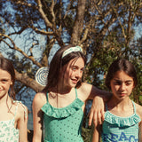 Girl Swimsuit with Ruffle in Check Print – Green