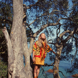 t-shirt dress | camel w/ multicolor stripes
