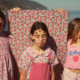 short dungarees | pink w/ indigo stripes