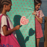 short dungarees | pink w/ indigo stripes