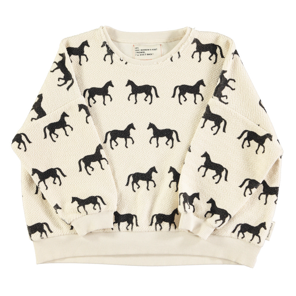 Sweatshirt Ecru w black horses piupiuchick