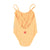 baby swimsuit w/ ruffles | peach w/ apple print