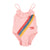 baby swimsuit w/ ruffles | pink w/ multicolor stripes