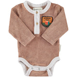 Baby Long Sleeve Bodysuit Brown with Light Grey Trim