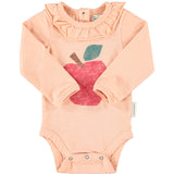 Baby Long Sleeve Bodysuit with Collar Light Pink with Red Apple Print