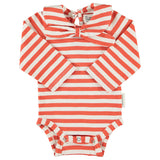 Baby Long Sleeve Body with Sailor Collar Red & Ecru Stripes