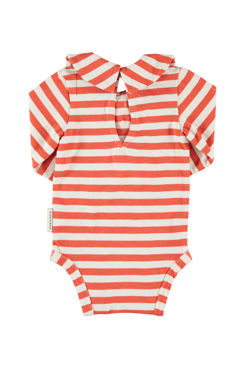Baby Long Sleeve Body with Sailor Collar Red & Ecru Stripes