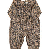 Baby Jumpsuit with Collar Brown with Animal Print