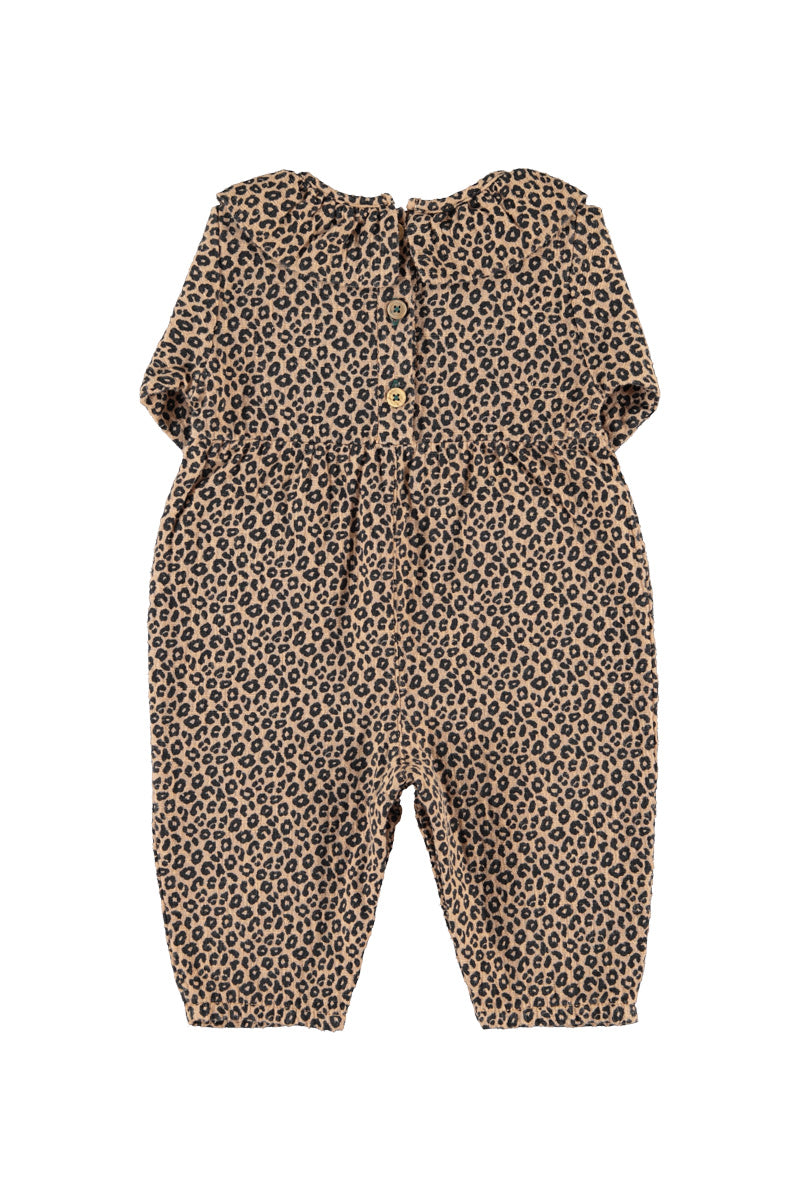 Baby Jumpsuit with Collar Brown with Animal Print