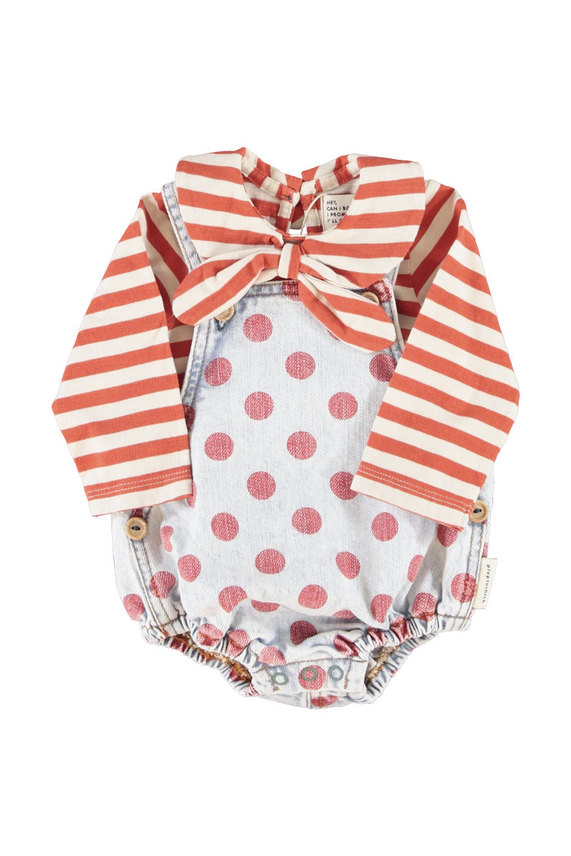 Baby Romper Light Blue Denim with Red Dots
