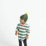 Baby Long Sleeve Romper Ecru & Green with Stripes