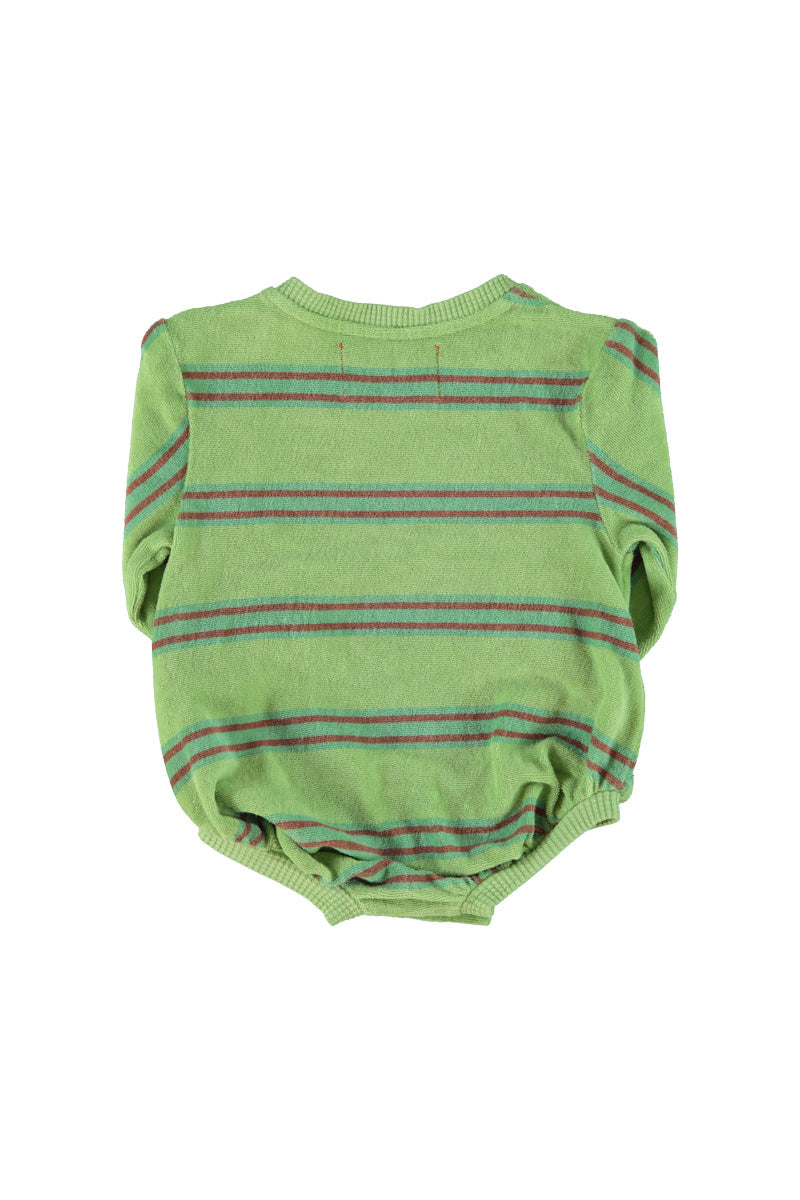 Baby Long Sleeve Romper Green with Double Stripes