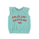 baby sleeveless top w/collar | blue w/ "feelin' alive" print