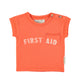 baby t'shirt | orange w/ "first aid" print