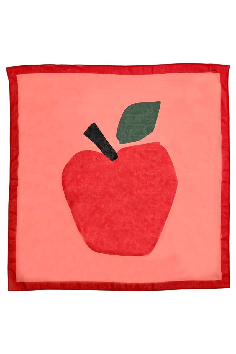 Chiffon Bandana Pink & Red with Apple Print