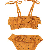Girl Camel Bikini with Black Hearts & Ruffles | Swimwear