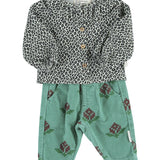 Baby Blouse with Round Collar Mint Green with Animal Print