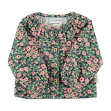 Baby Blouse with Round Collar Green with Multicolor Flowers